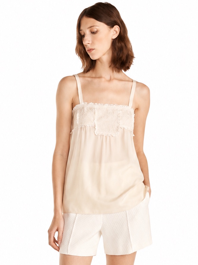 Rebecca Taylor 100% Silk Lace Patch Cami Nwt Size 8 Ivory Romantic Feminine Top